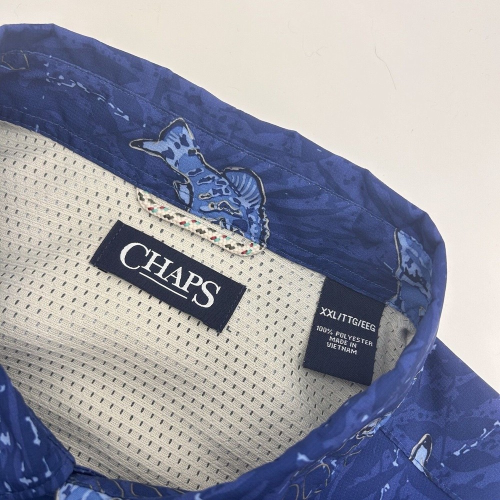 Chaps Men's Blue Fish Pattern Polyester Short Sle… - image 2